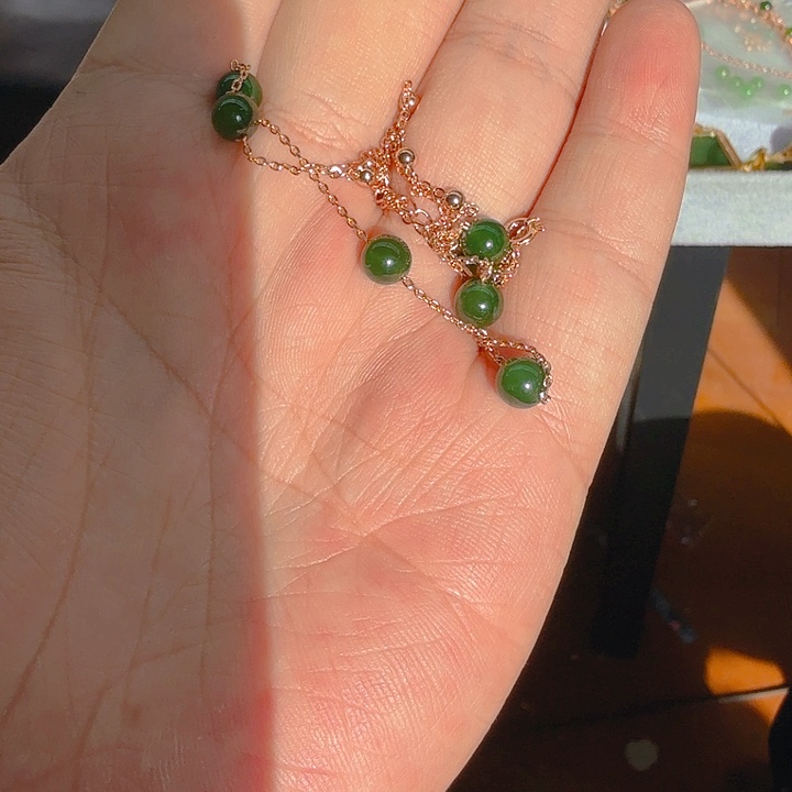 和田玉（碧玉）手链银S925镀金镶嵌