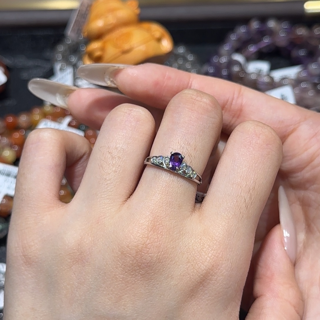 紫晶银S925镶嵌戒指皇冠