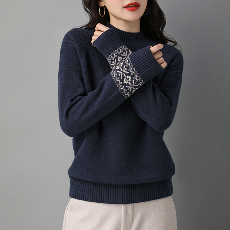 DILAN狄岚【撞色羊毛毛衣】冬季半高领毛针织衫保暖上衣