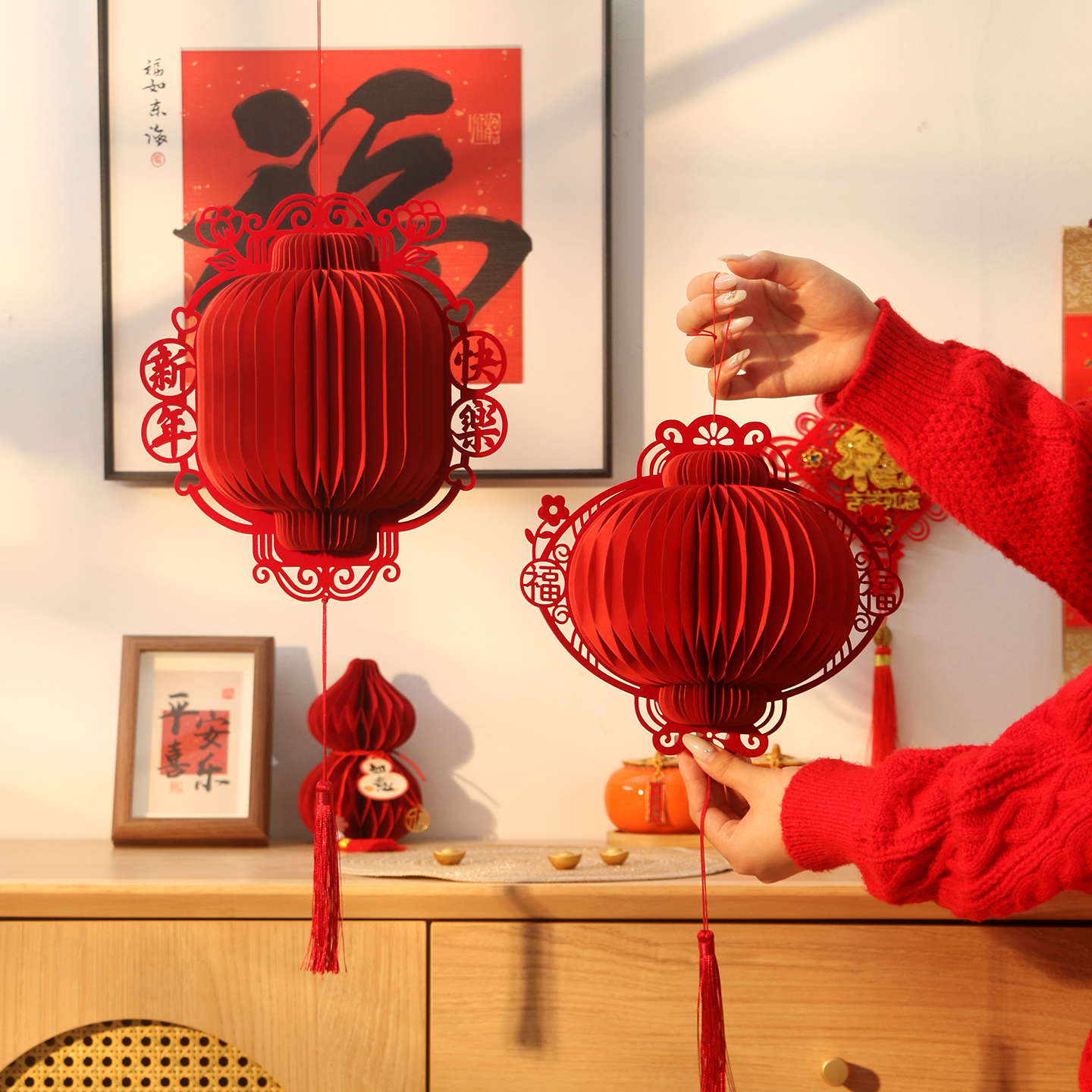 2026马年中式灯笼春字立体蜂窝挂饰摆件过年喜庆春节装饰布置挂件