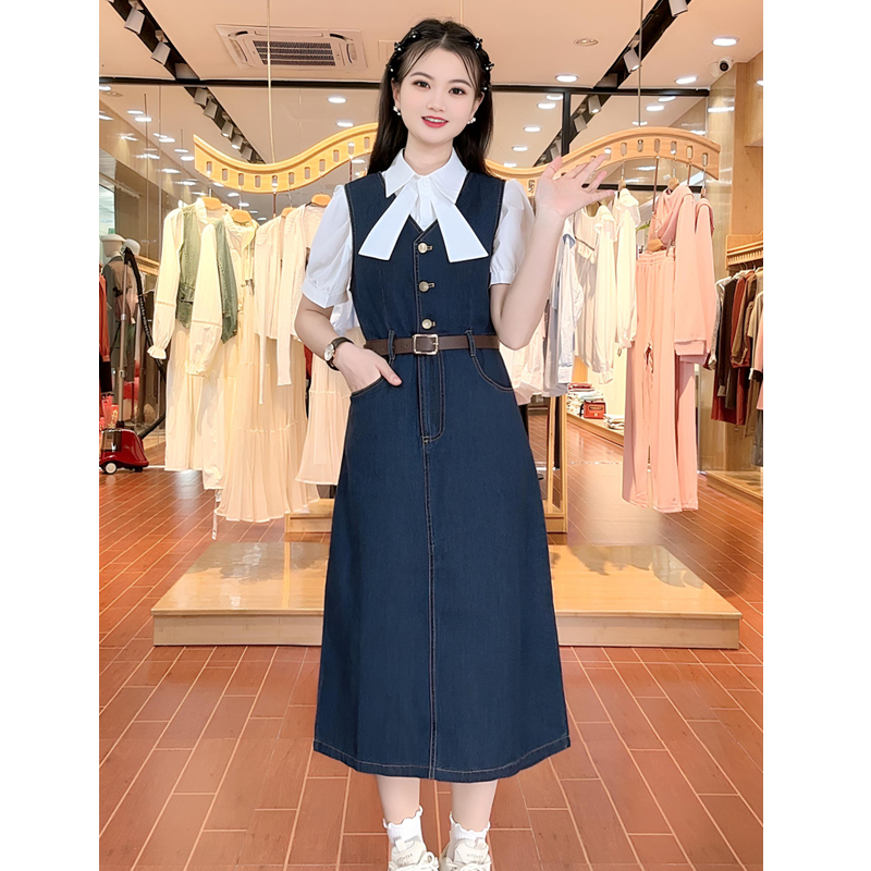 ASY/2025春季新款港风复古时尚减龄牛仔背心衬衫套裙