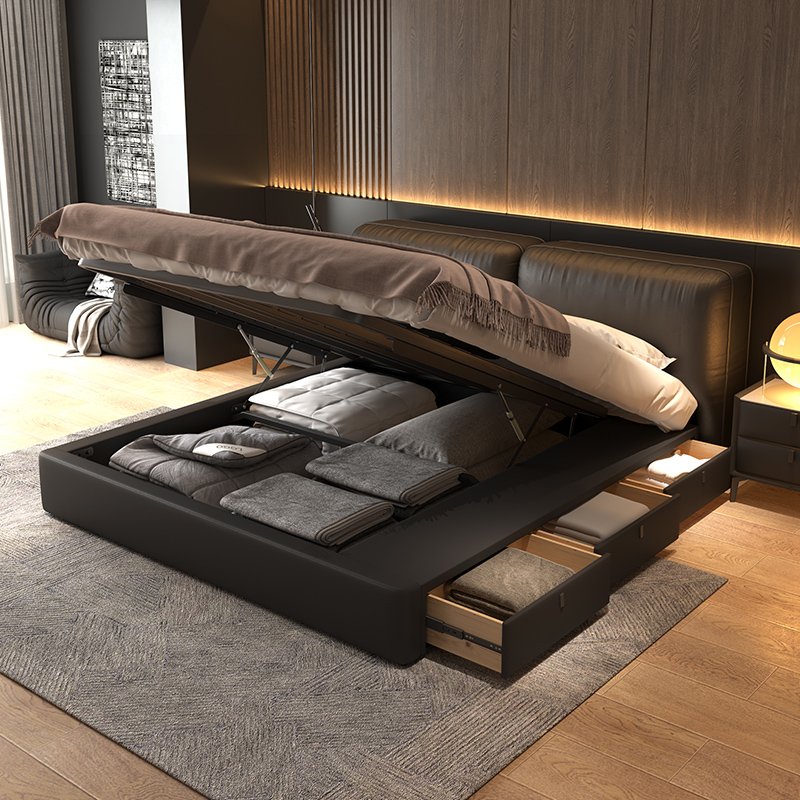 大黑牛真皮床主卧室大床软包婚床高箱床意式现代极简
