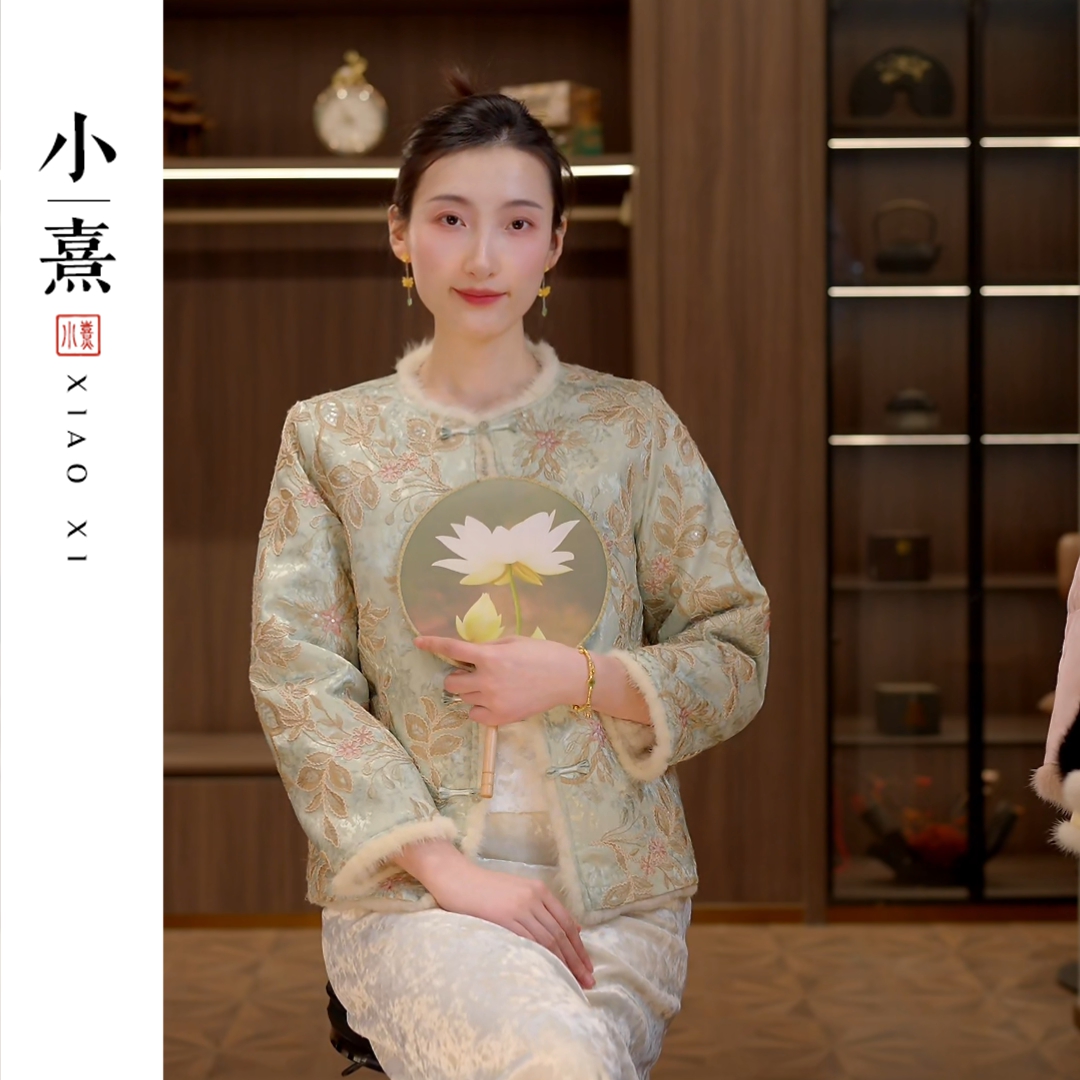 【春花秋月】2025新款新中式绣花上衣女式国风双面双穿水貂毛毛外套