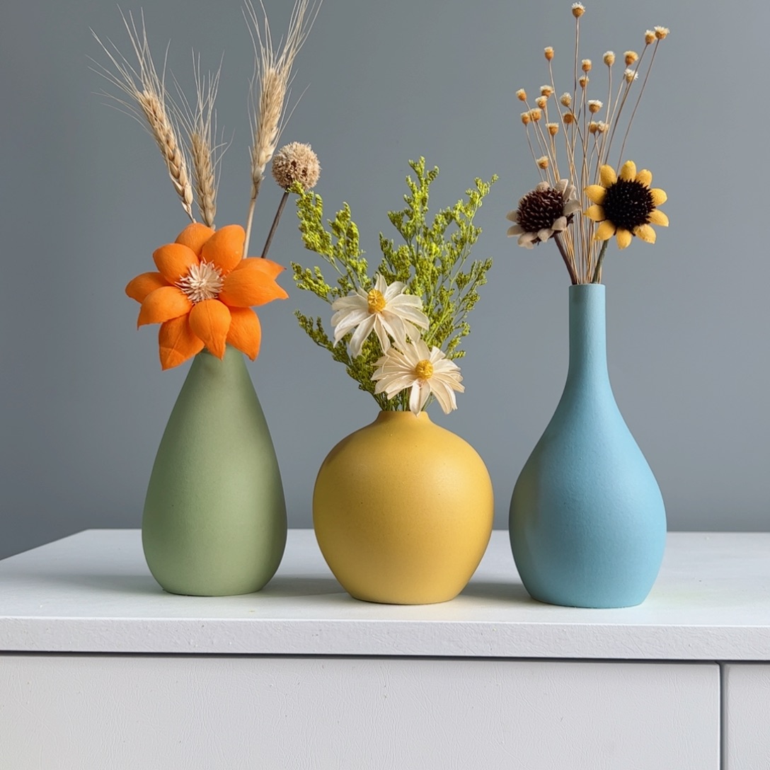 摆件陶瓷小花瓶摆件含花总高约20-30cm