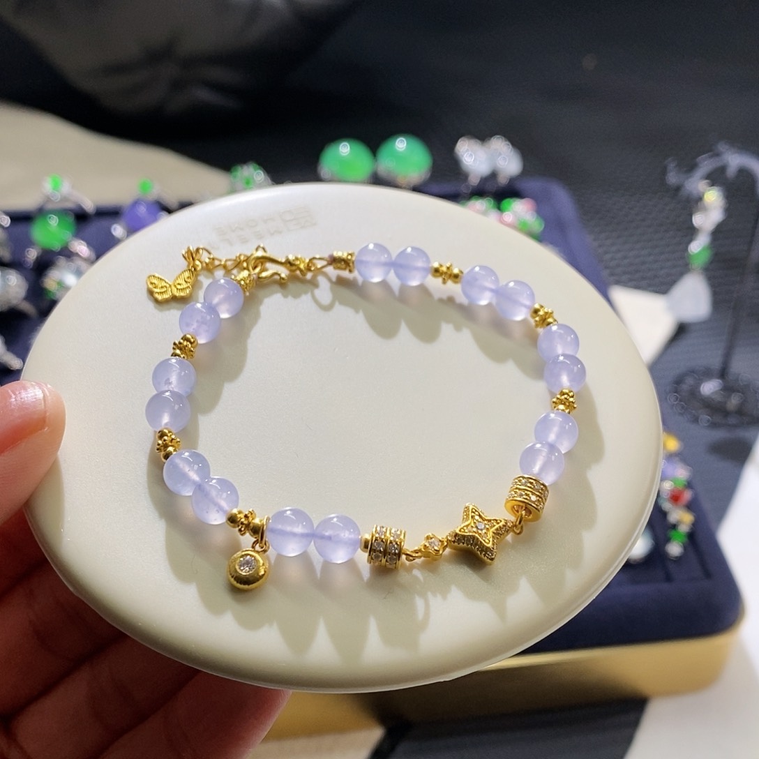 翡翠手链足金镶嵌盘缠手链