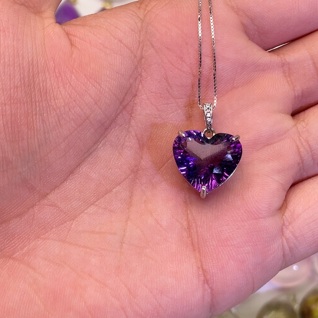 银S925镶嵌水晶颈饰紫水晶吊坠