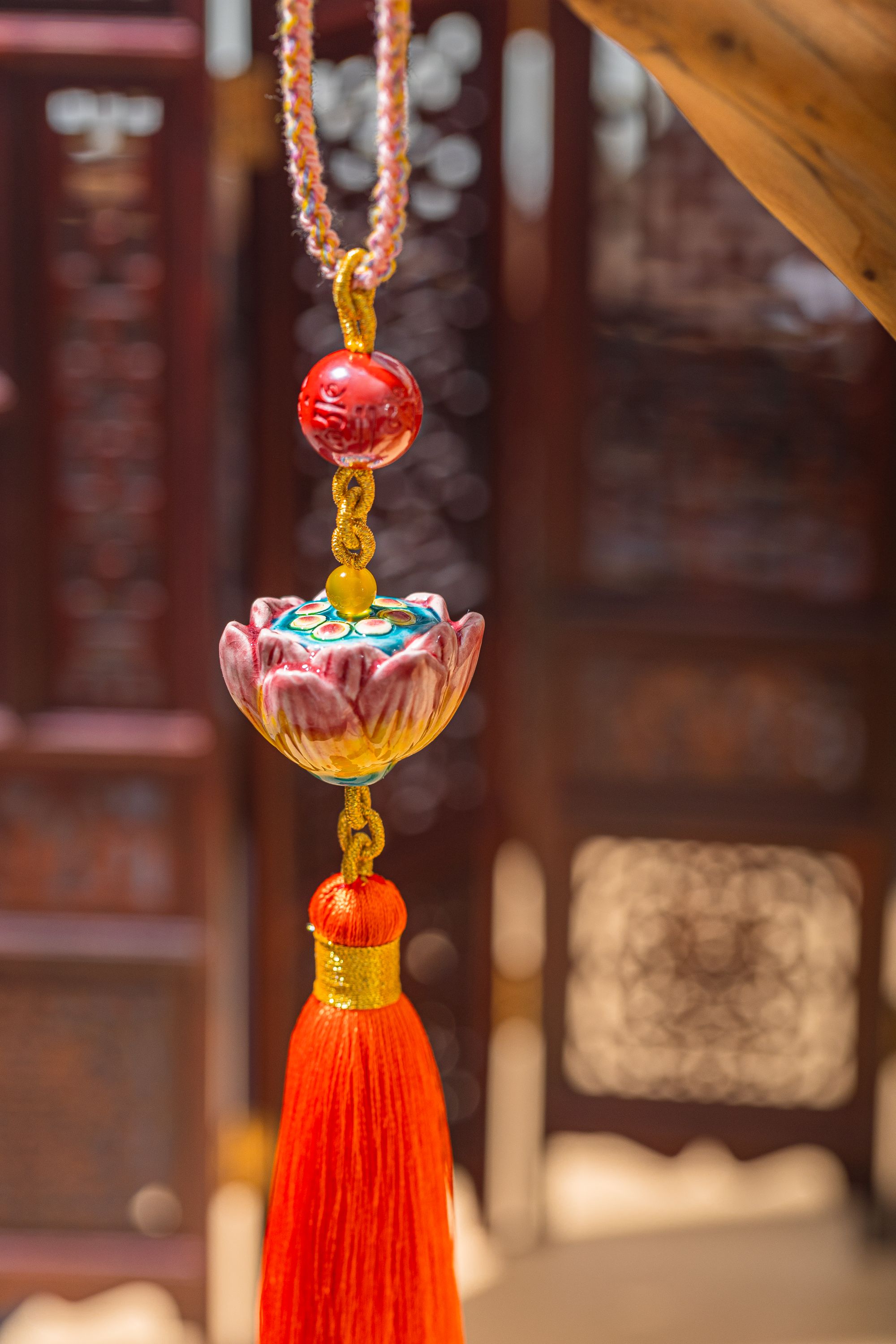 四季平安莲花 中国风 原创设计 交趾陶汽车挂饰