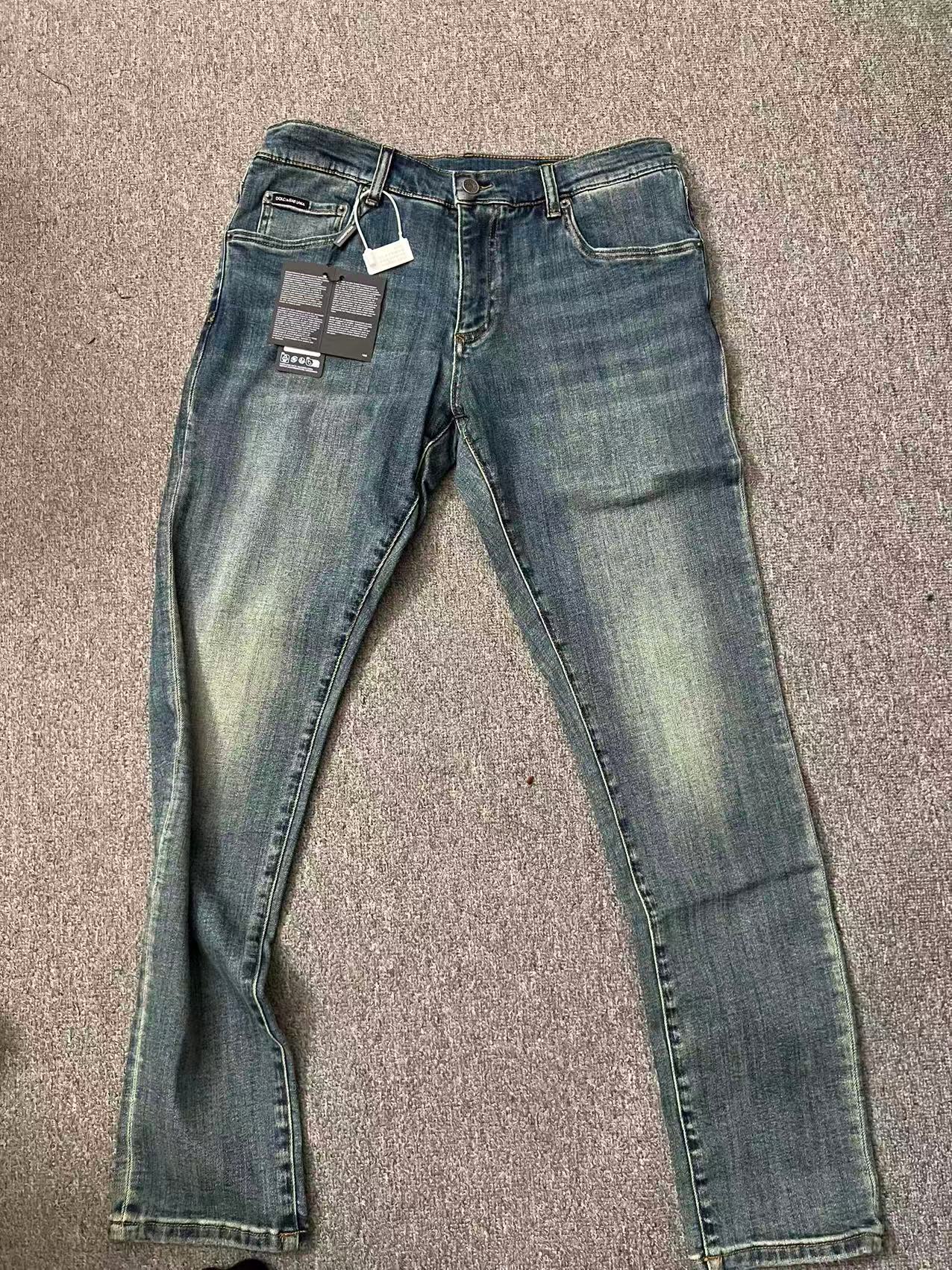 方块标做旧牛仔裤男士SKINNY