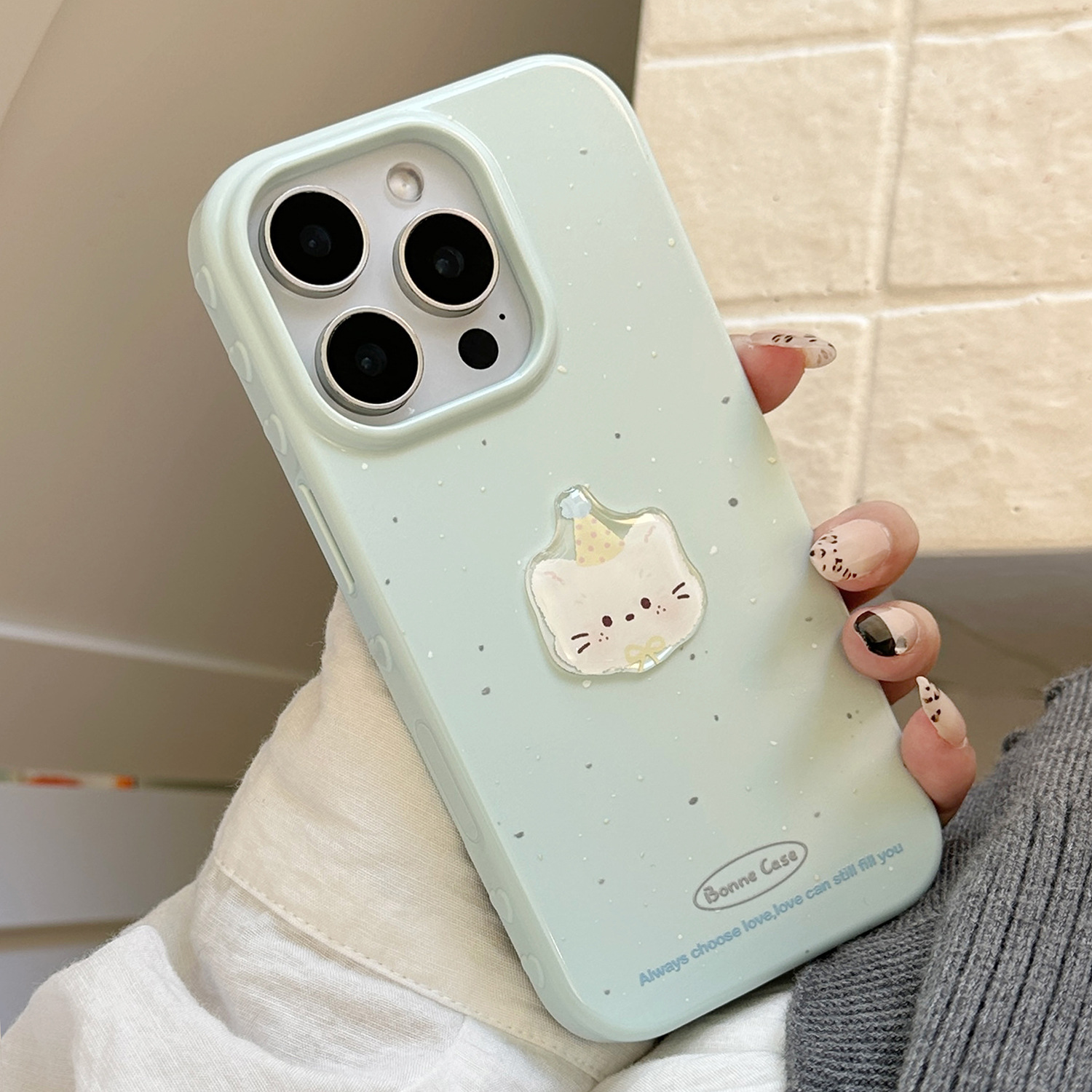 奶蓝色立体卡通猫咪适用苹果16promax手机壳iphone17/15/14/13/12