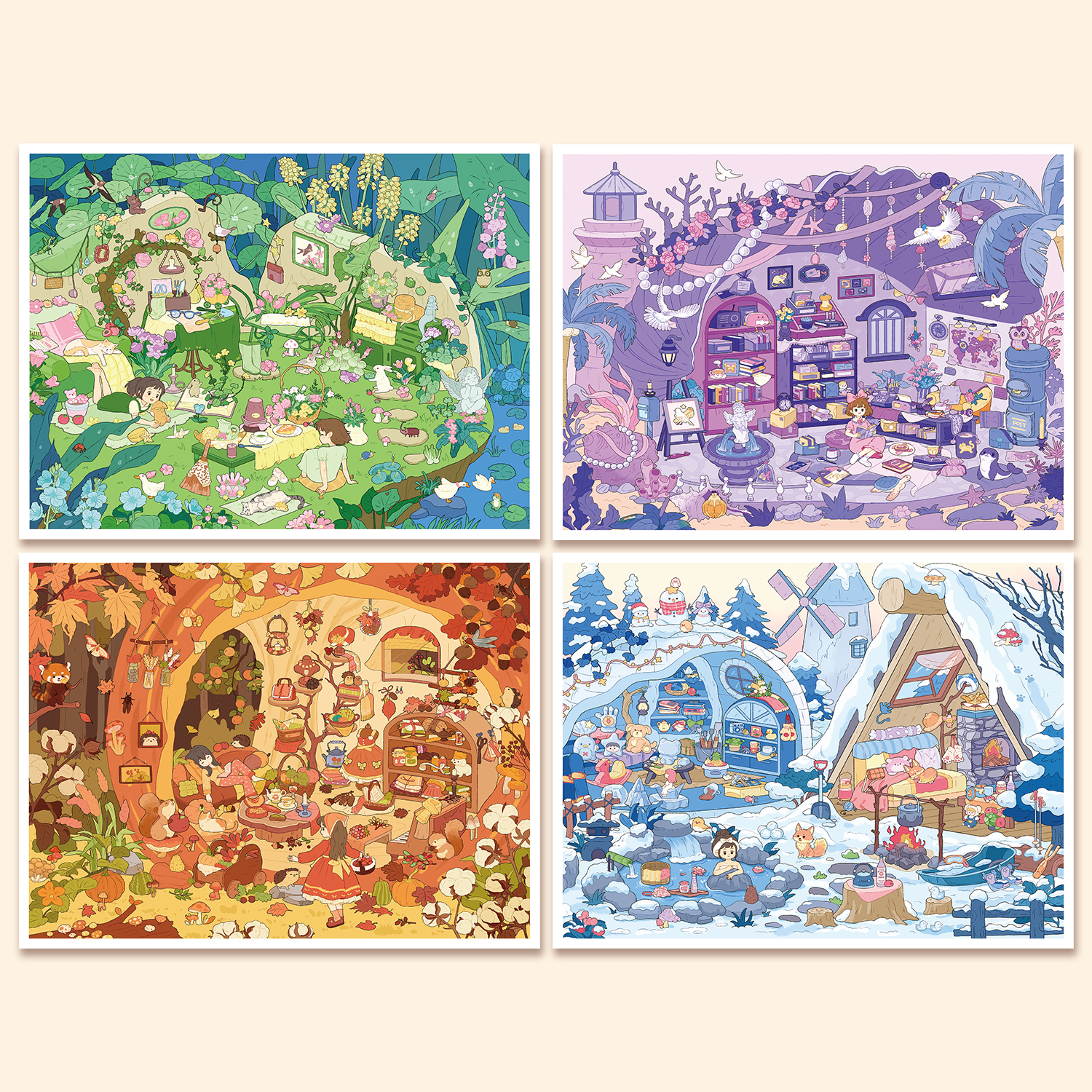 艺蓝117.0春夏秋冬3D立体造景贴纸微缩场景diy贴纸解压手账贴纸