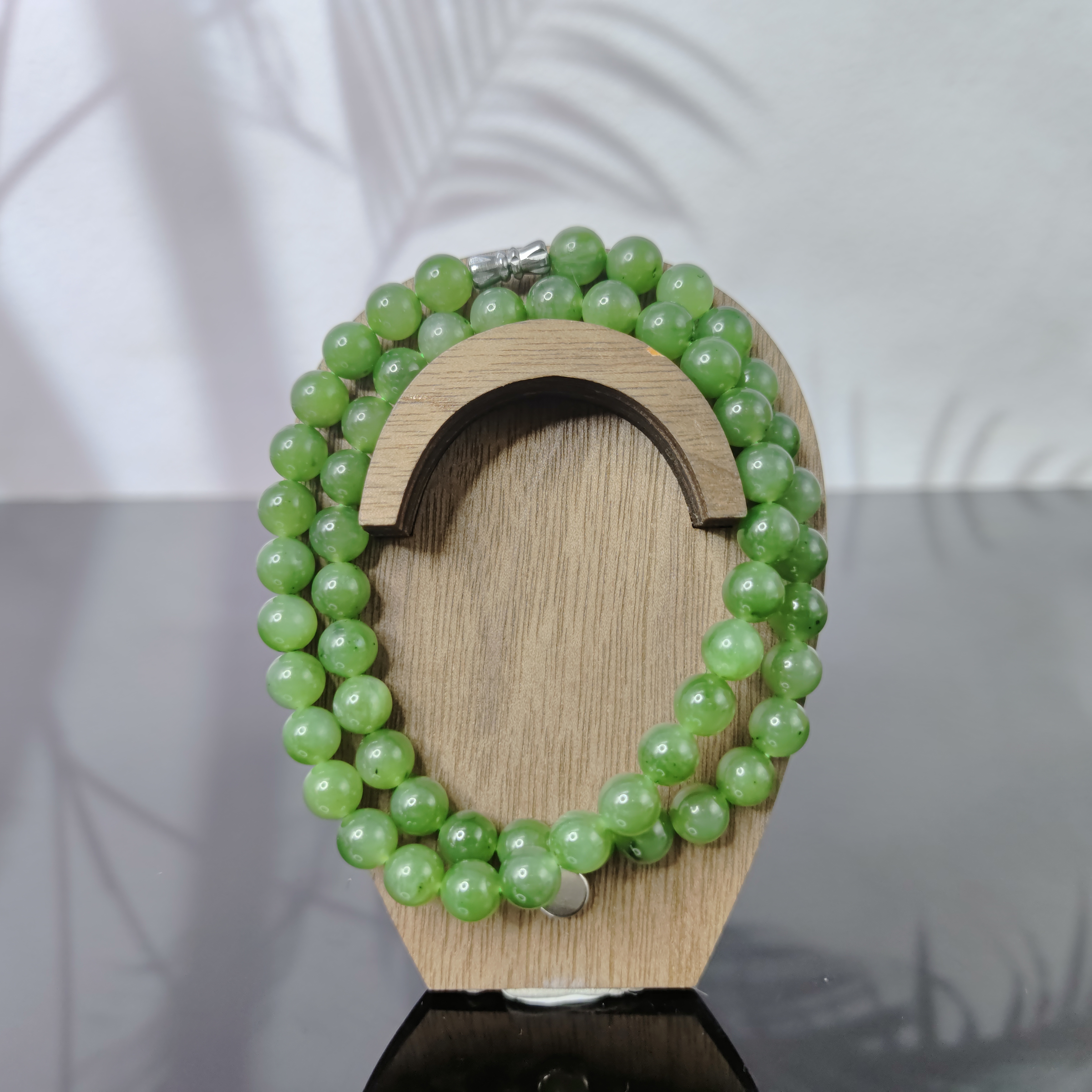 F和田玉碧玉圆珠项链（卡8）0668