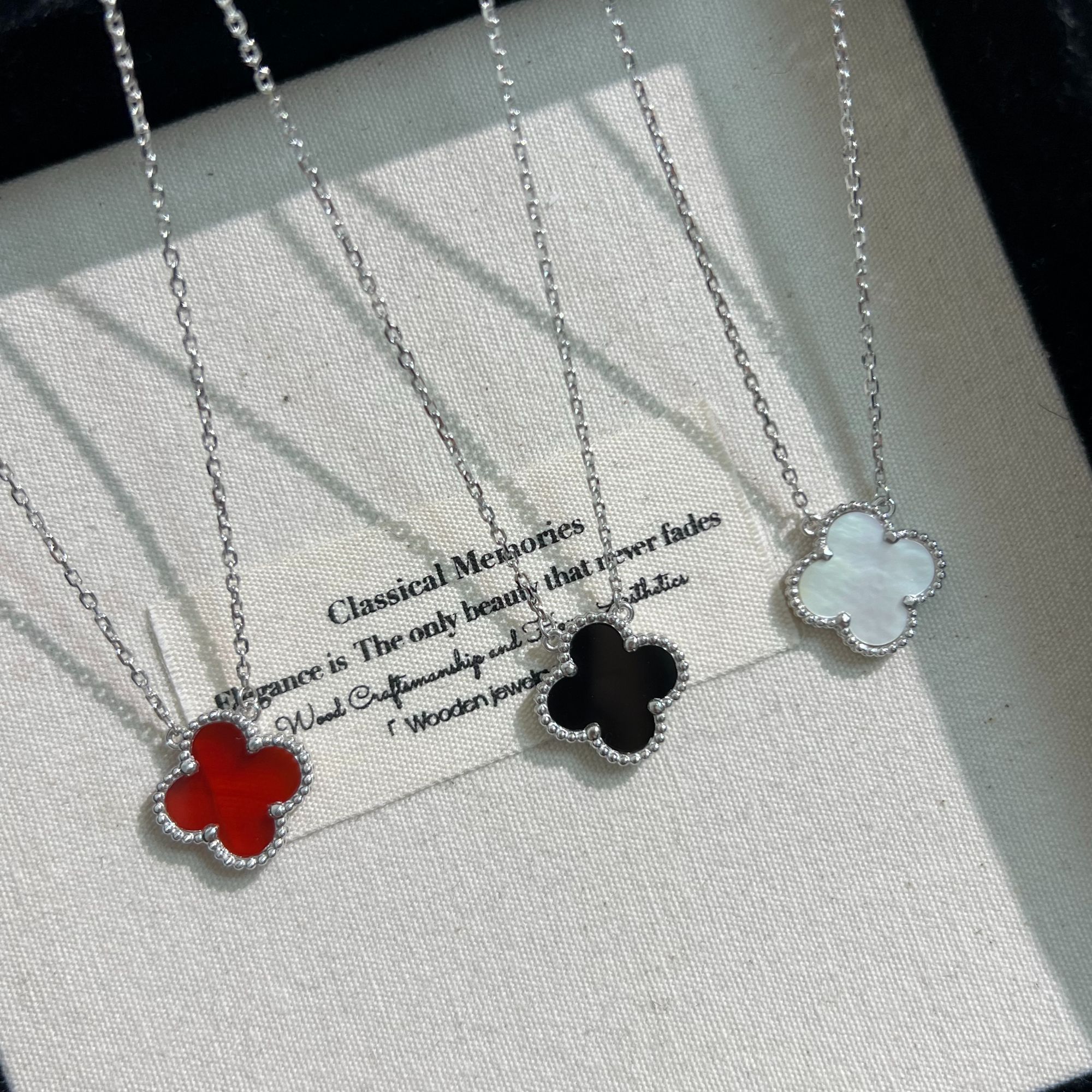 铂金pt950红黑白四叶草项链多样性发其一