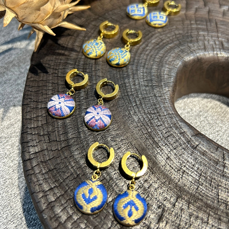 铜合金亚克力耳饰 谭湘光 | 广西非遗壮锦圆盘耳环