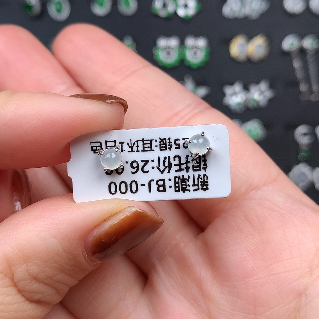 翡翠银S925镶嵌耳饰