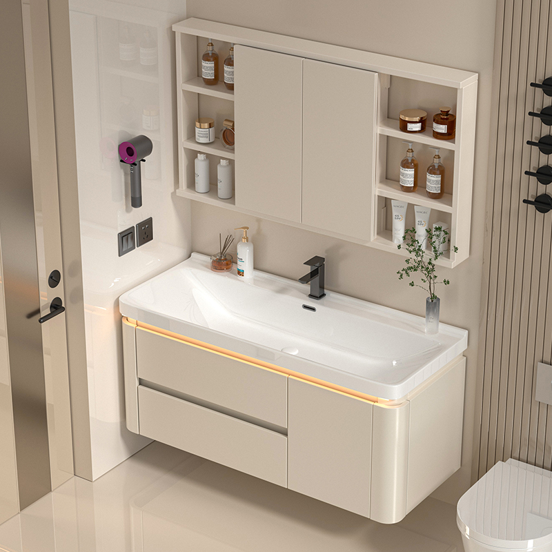 海洋大盆浴室柜陶瓷一体盆洗脸盆柜组合洗手池卫生间洗漱台面实木