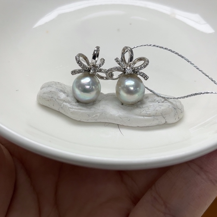 银S925镶嵌海水珍珠耳饰真多麻8-9mm21h