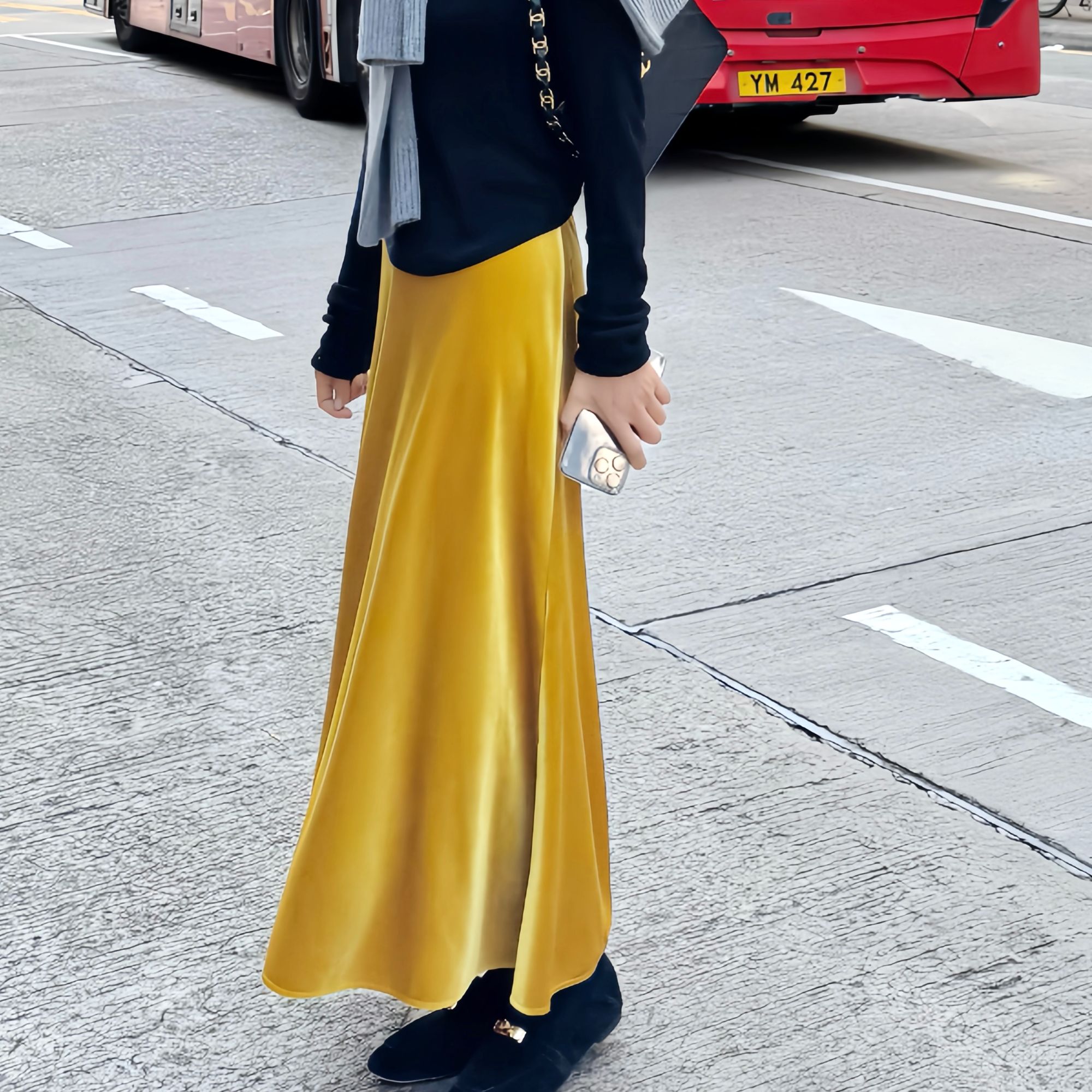 【Do.Fashion欧阳】“名媛式”高腰丝绒优雅半身裙