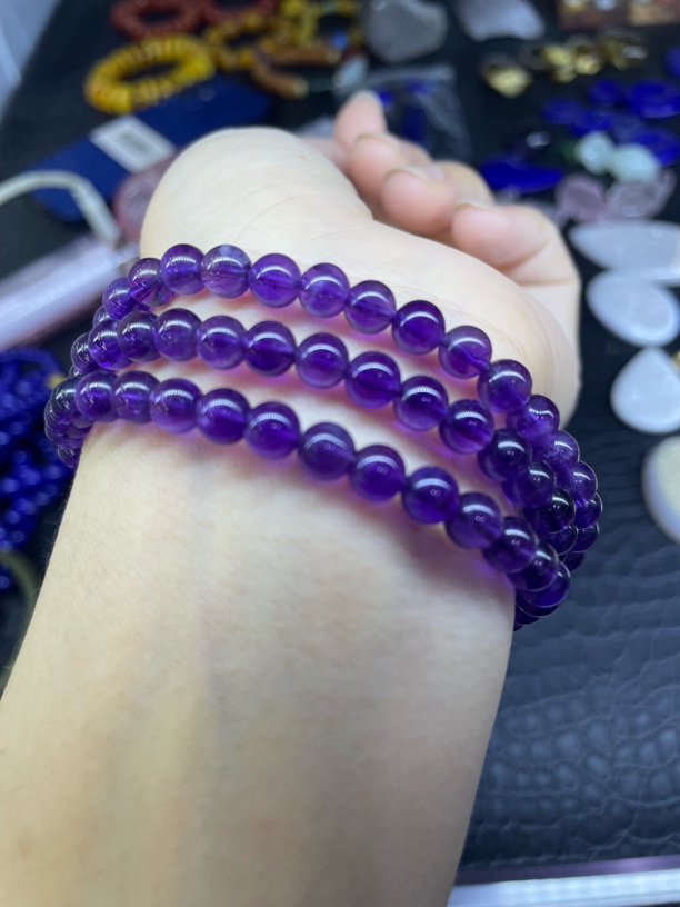 乌拉圭紫水晶手链 6.5mm左右圆珠女款 百搭