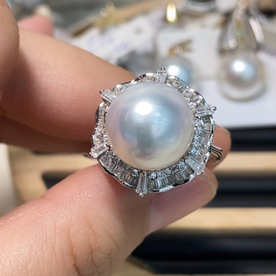海水珍珠戒指银S925镶嵌12.5