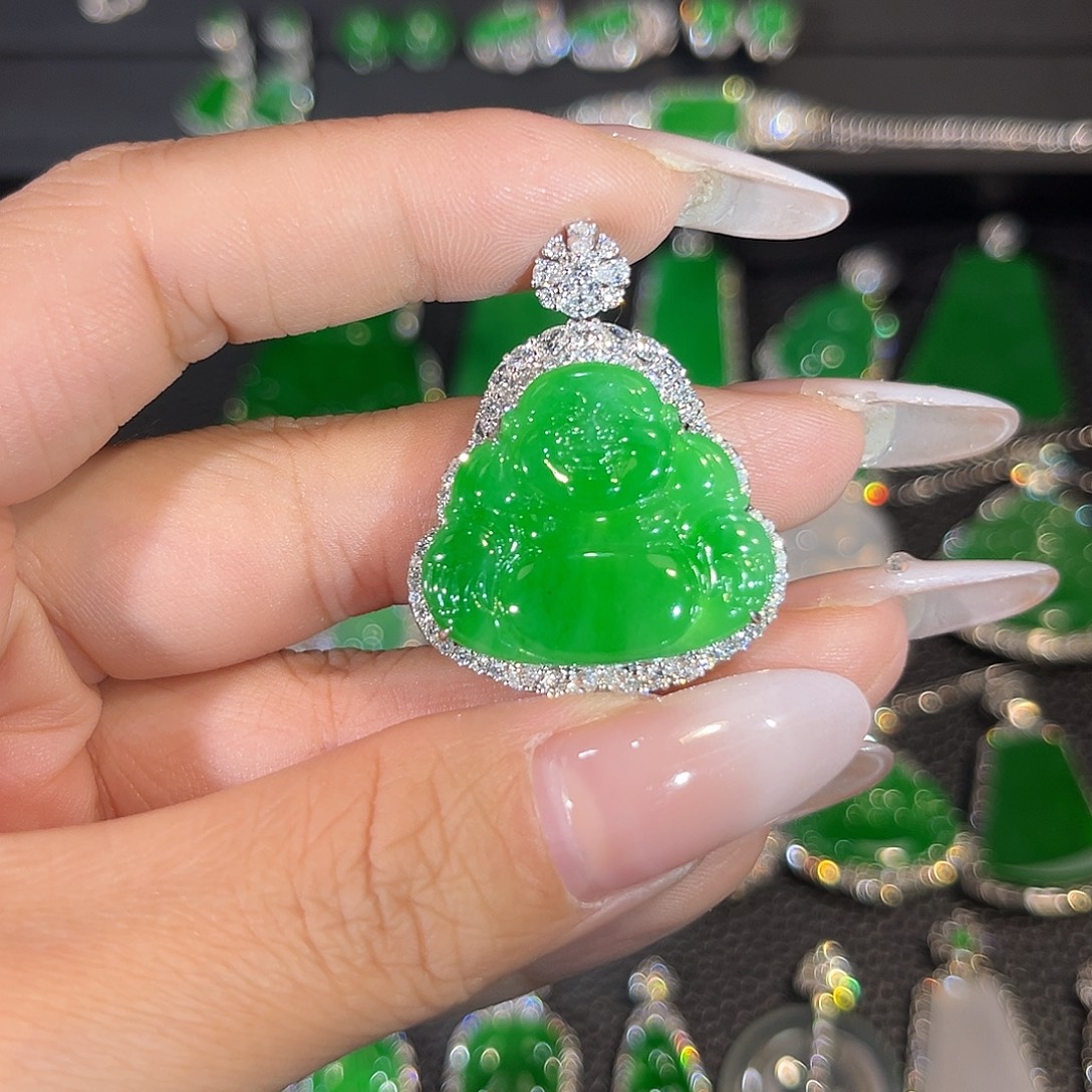 翡翠18K金镶嵌吊坠(不含链)佛公吊坠