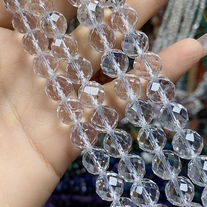 玛瑙/玉髓未镶嵌珠宝半成品天然白水晶高透切面卡10mm