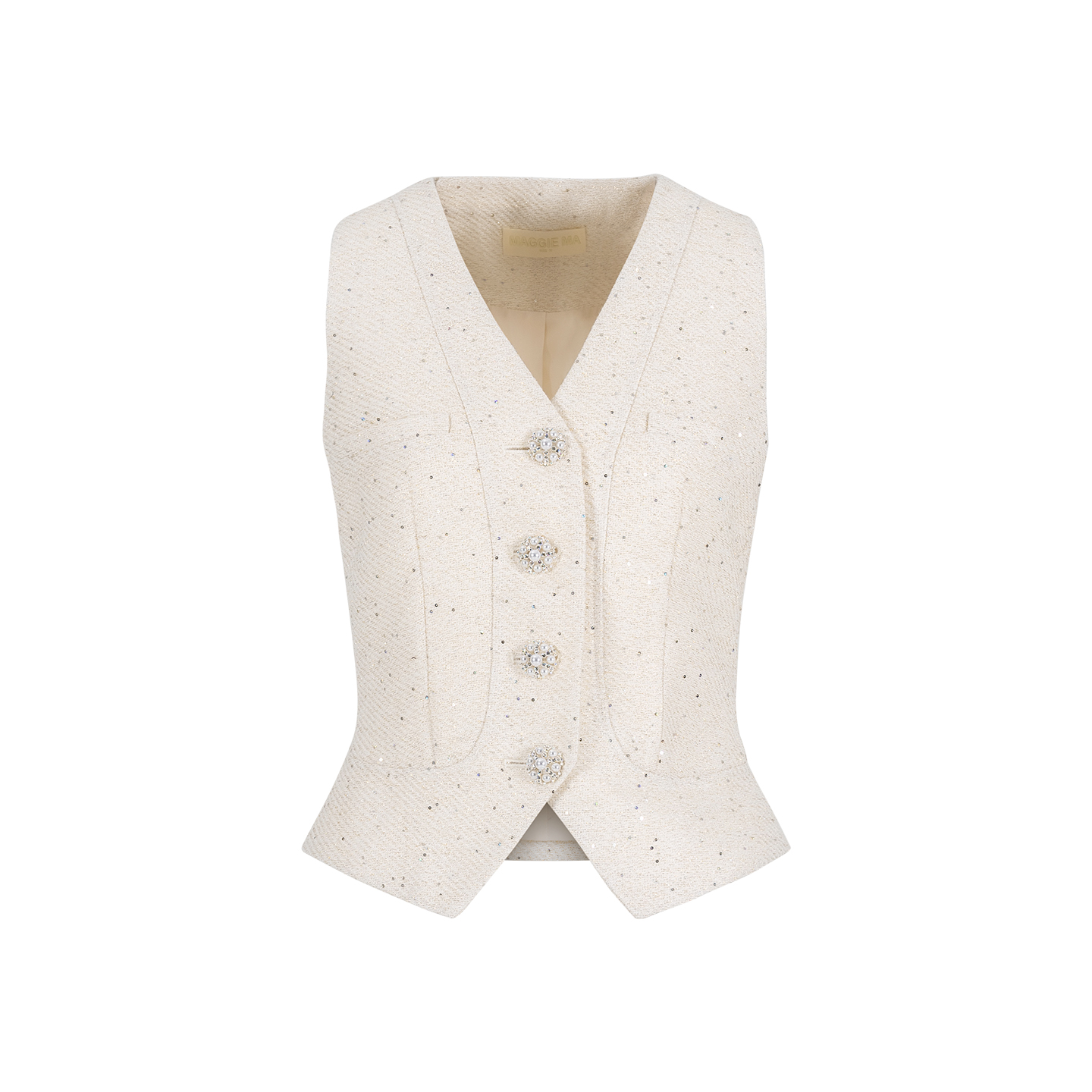 MAGGIE MA马婧设计师款白色闪耀亮片知性大方修身通勤马甲165S