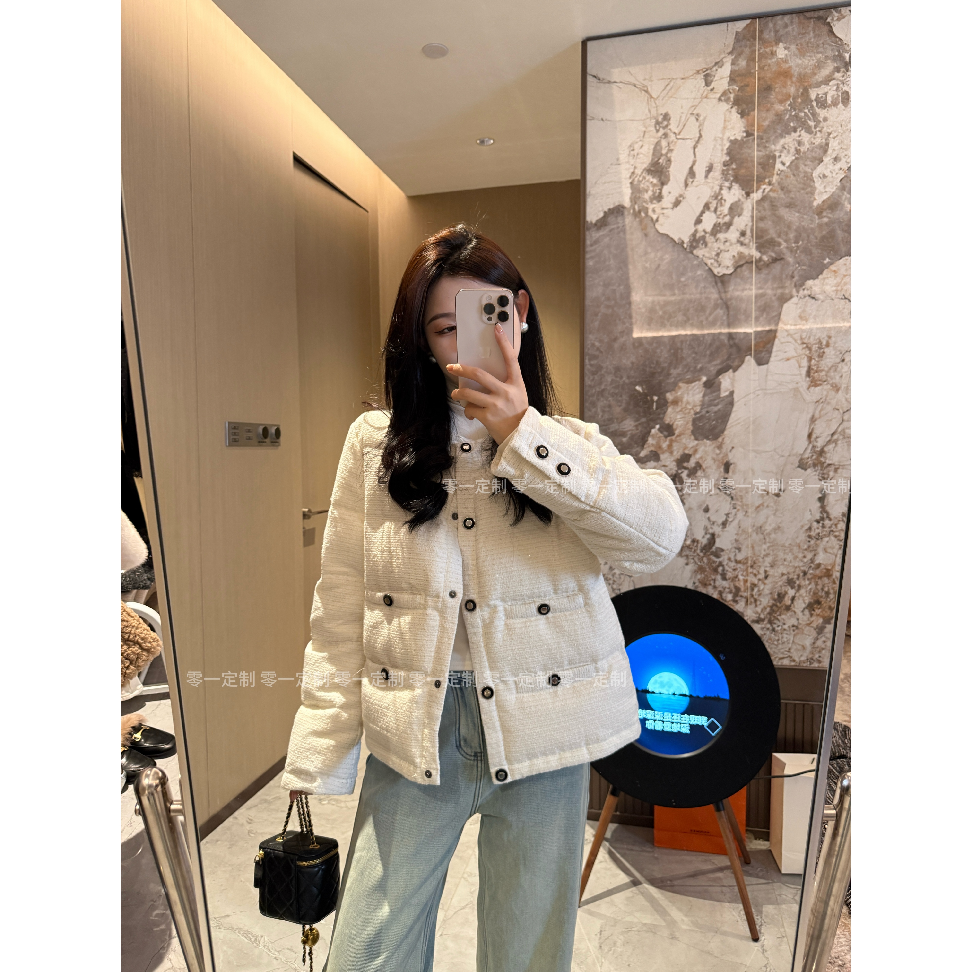 零一定制 法式编织条纹羽绒小香G98