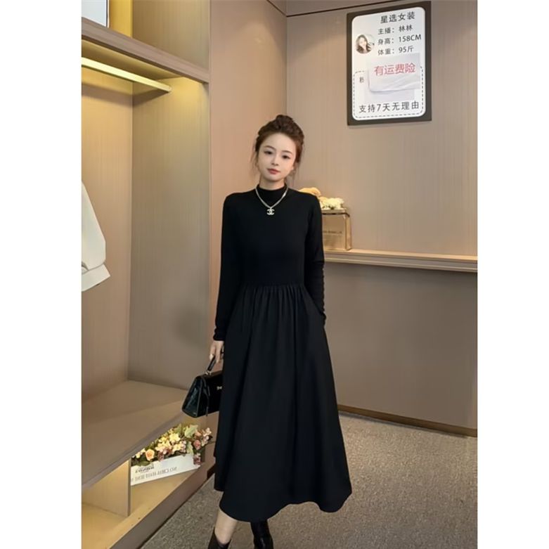 【亏米清苍】C-8865【XIAO】赫本风高腰显瘦时尚洋气法式打底连衣裙