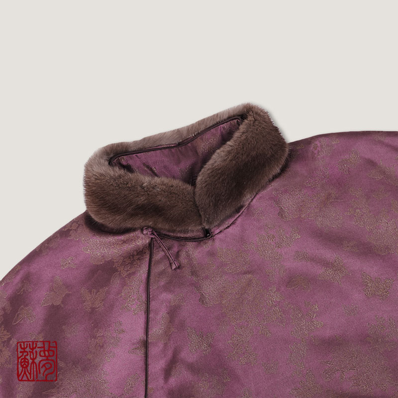 蘇夢紫黛提花手绣毛领夹棉大袍新中式气质中式0105270