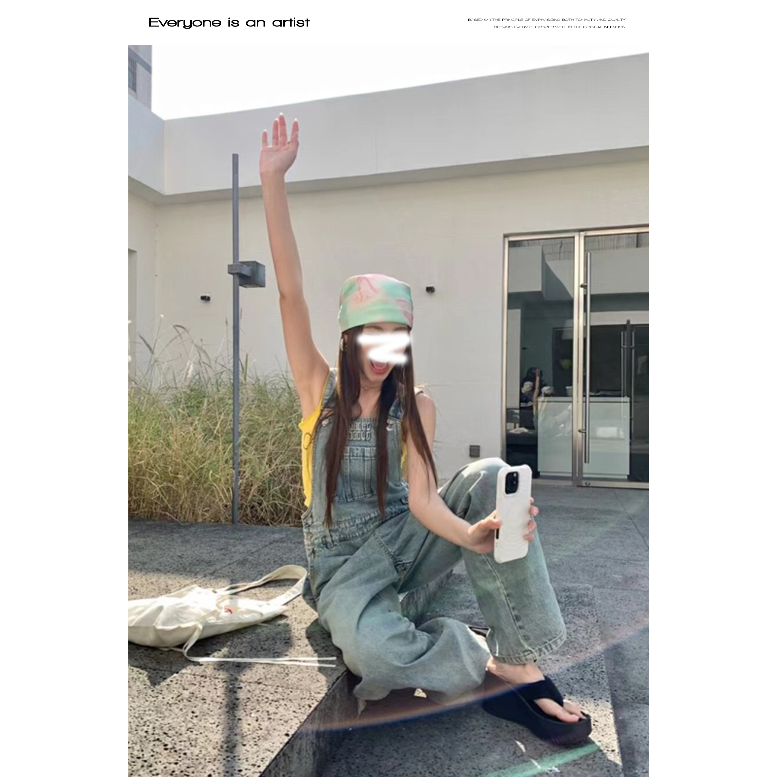 88303工装牛仔背带裤宽松高腰连体长裤