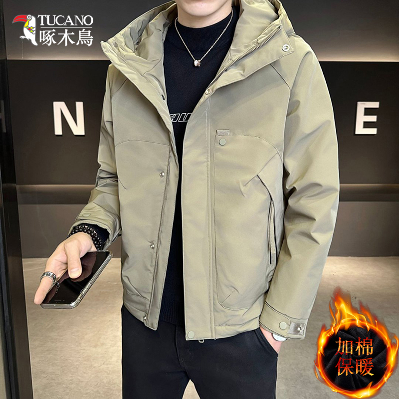 TUCANO/啄木鳥加棉加厚简约工装连帽夹克男士冲锋衣保暖外套1803