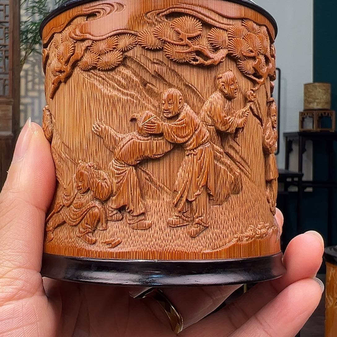 竹迎春图茶叶罐竹