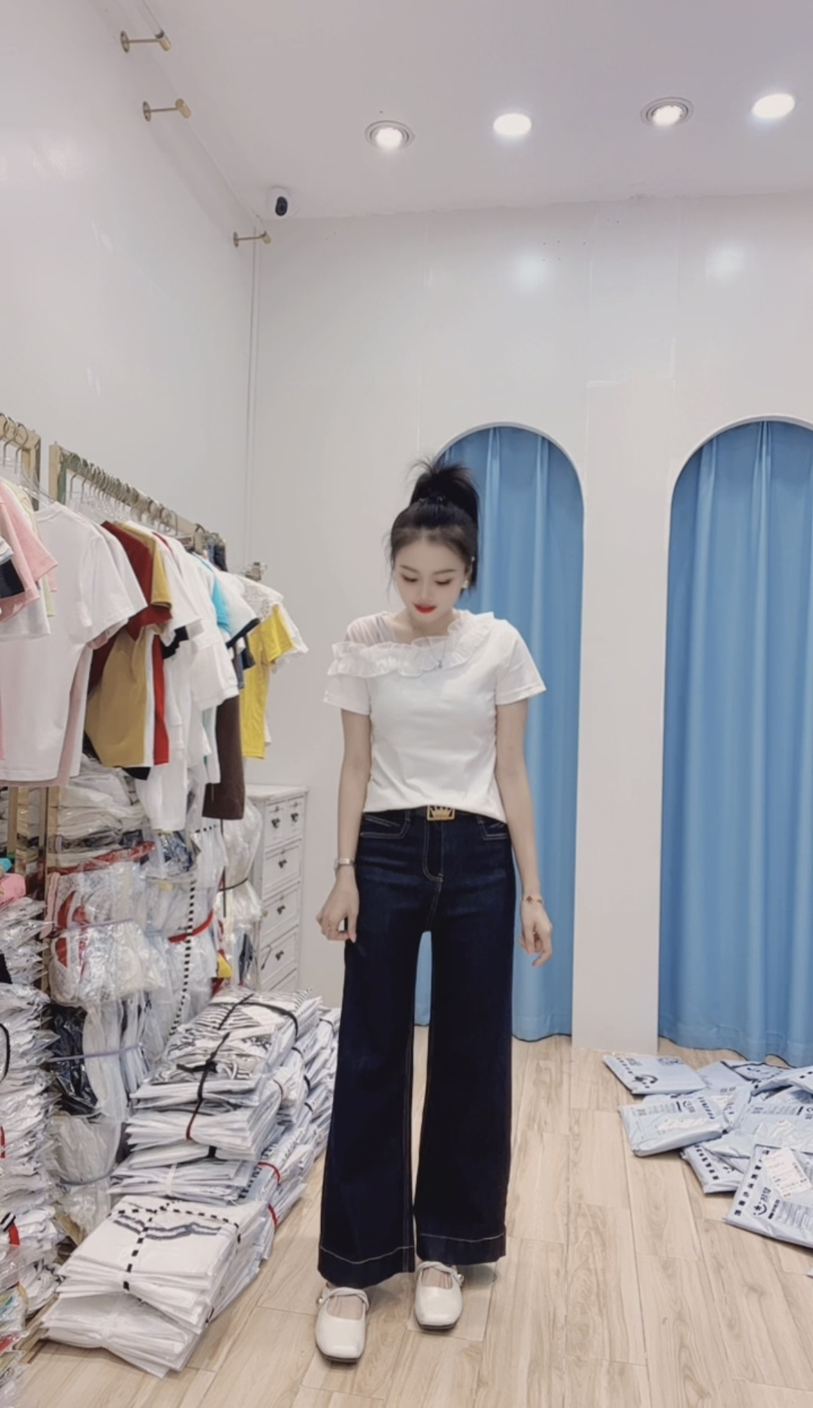 【小玉】2025夏季不规则领洋气漏肩时尚百搭T恤显瘦短袖上衣