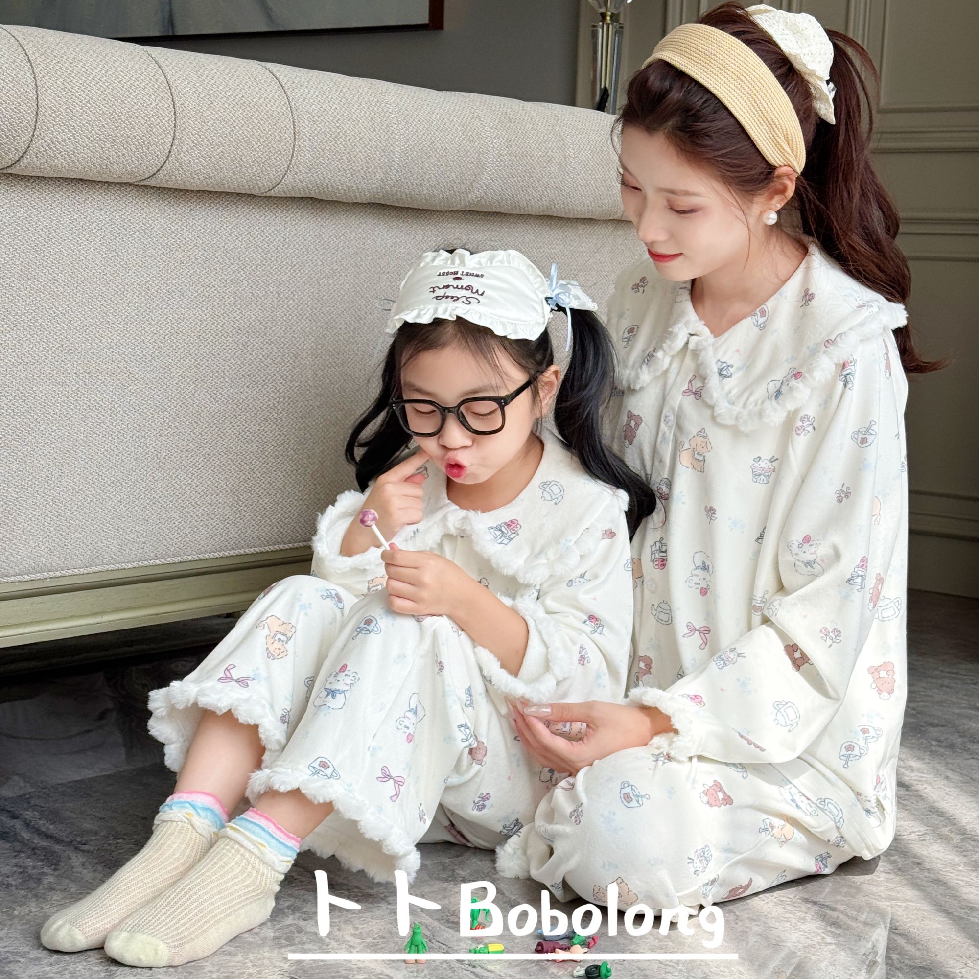 【糯米绒】秋冬新款亲子加绒睡衣长袖娃娃领家居服女童25016