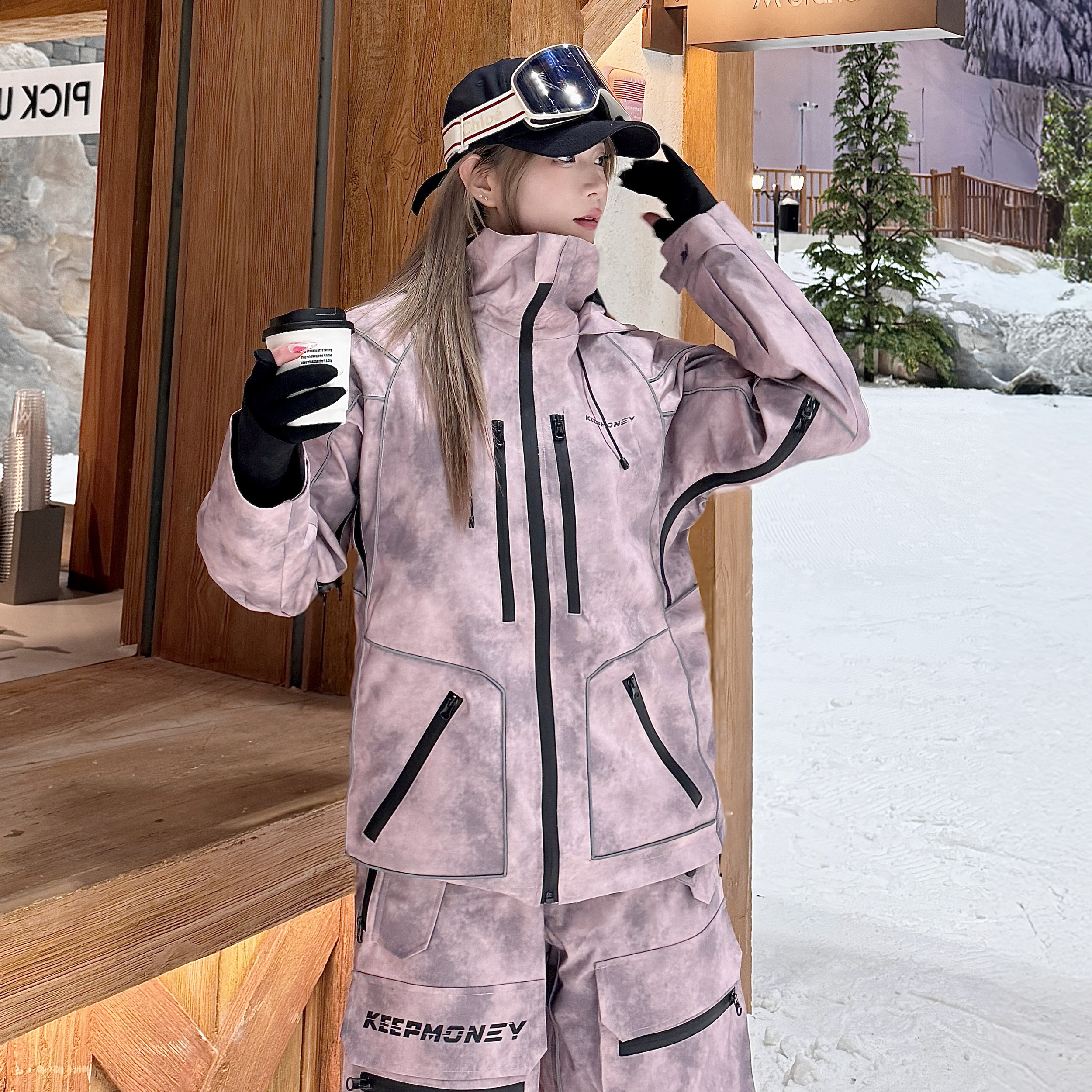 KeepMoney新款反光滑雪服单板加绒保暖防水专业雪服女滑雪套装