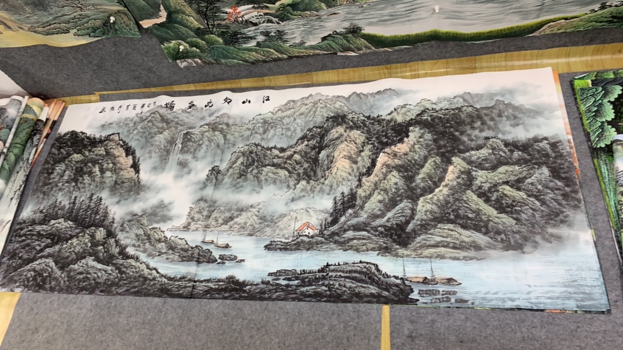 八尺旭日东升2.4x1米竹子花鸟山水画客厅办公室挂画