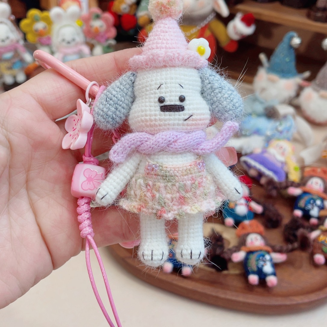 团***子毛绒长毛貂小狗挂件团子