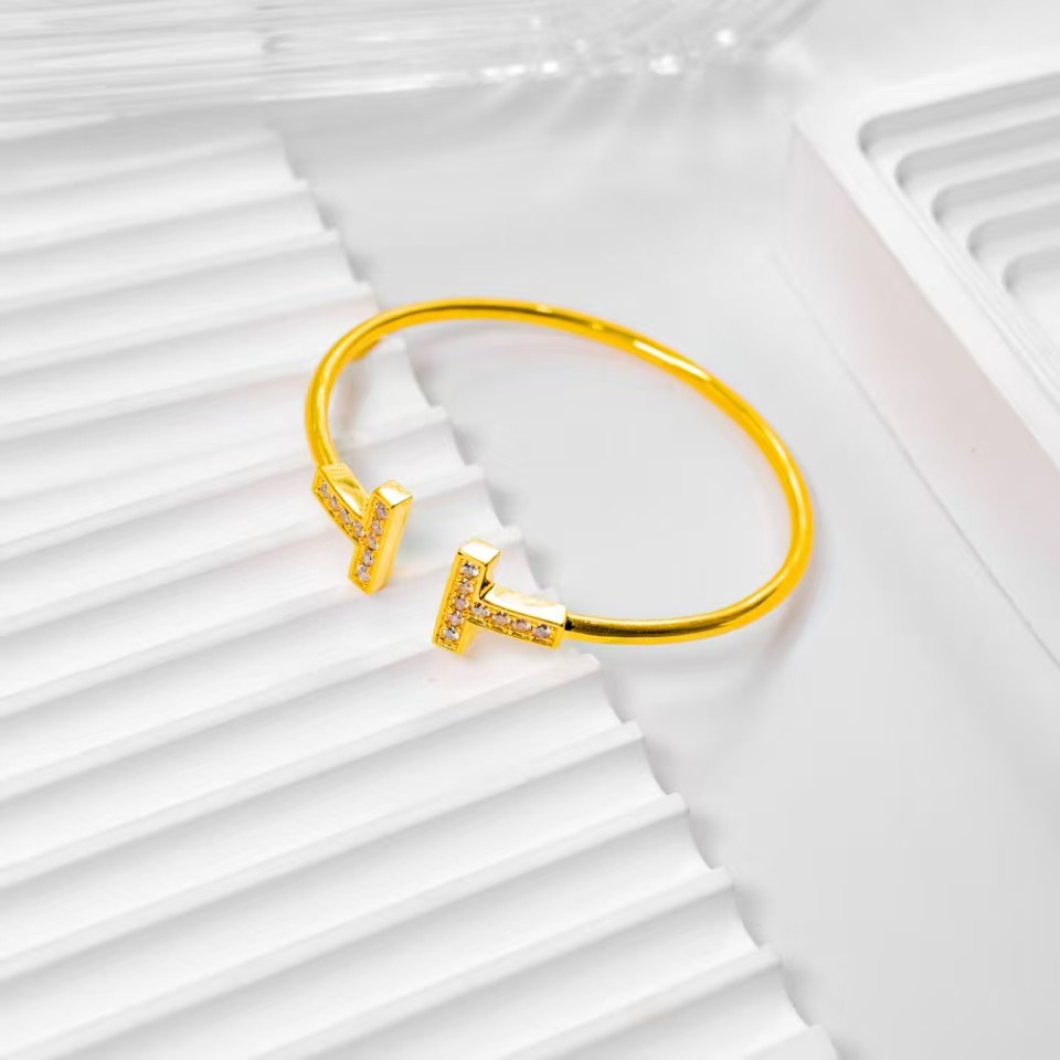 足银手镯 双T开口手镯