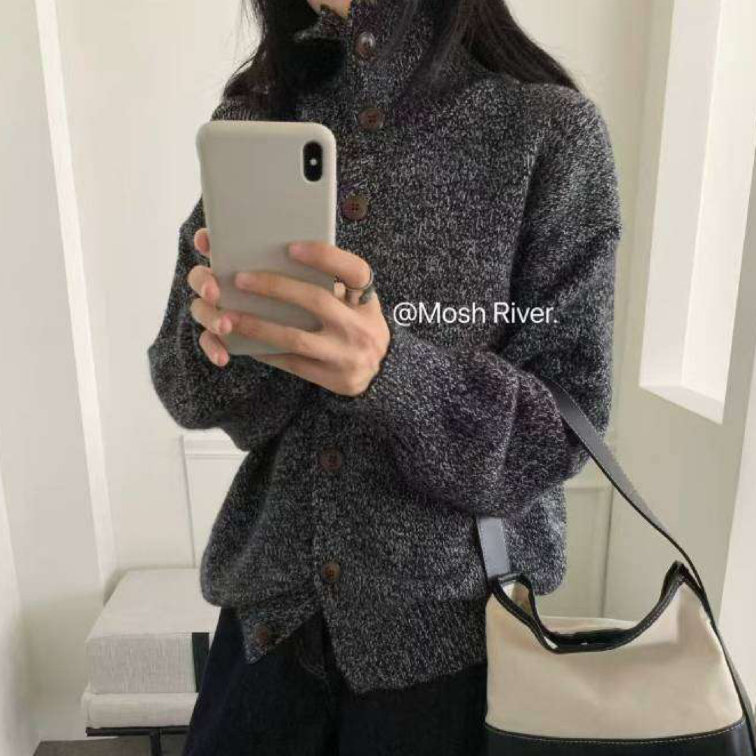桔梗Studio 女立领纯色秋冬保暖针织毛针织衫毛衣百搭黑色时尚