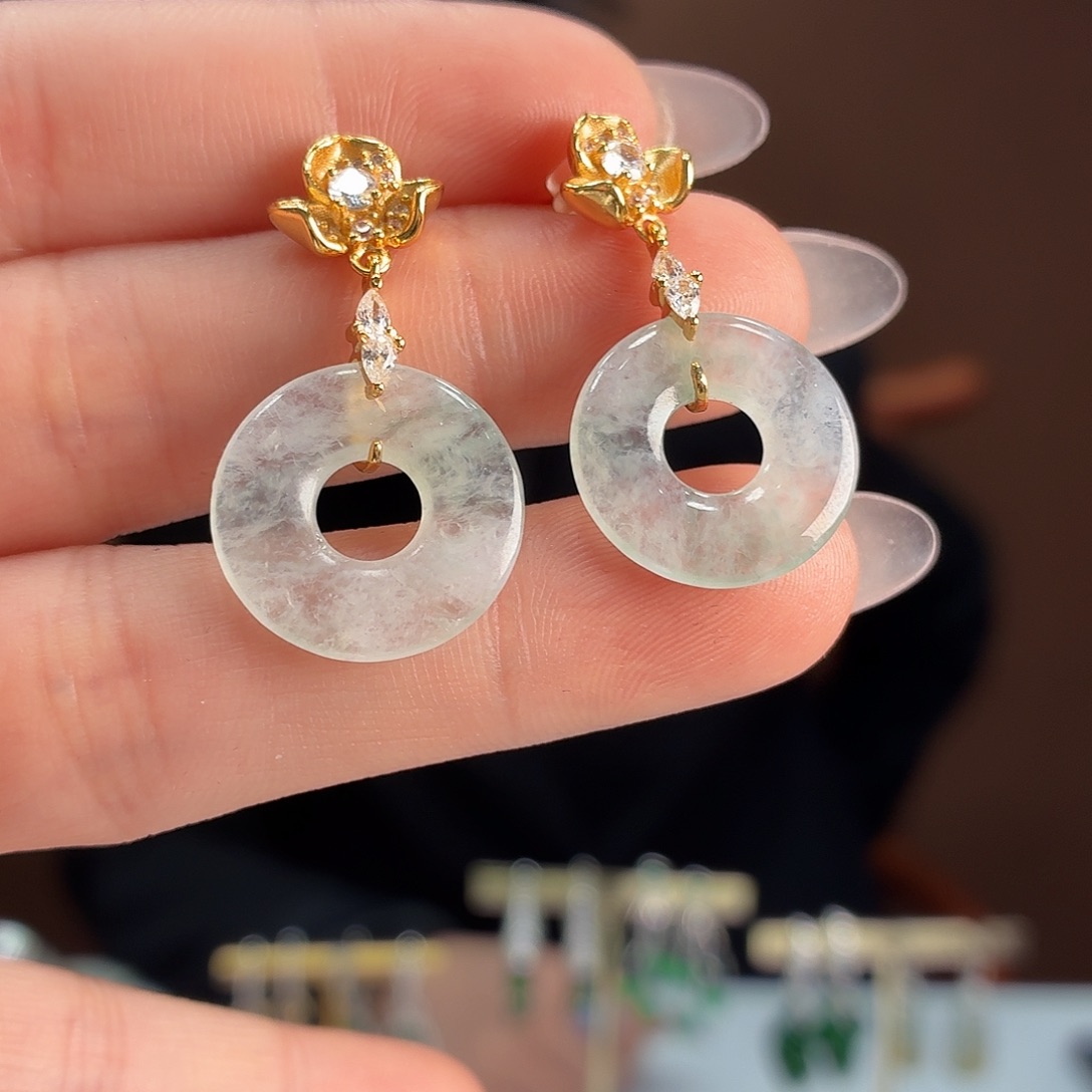 翡翠银S925镶嵌耳饰