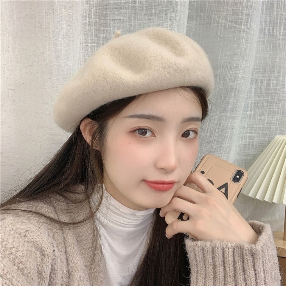 秋季贝雷帽女新款百搭羊毛呢帽画家帽日系秋冬网红帽韩版羊绒蓓蕾