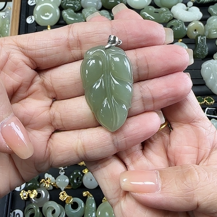 和田玉银S925镶嵌吊坠(不含链)