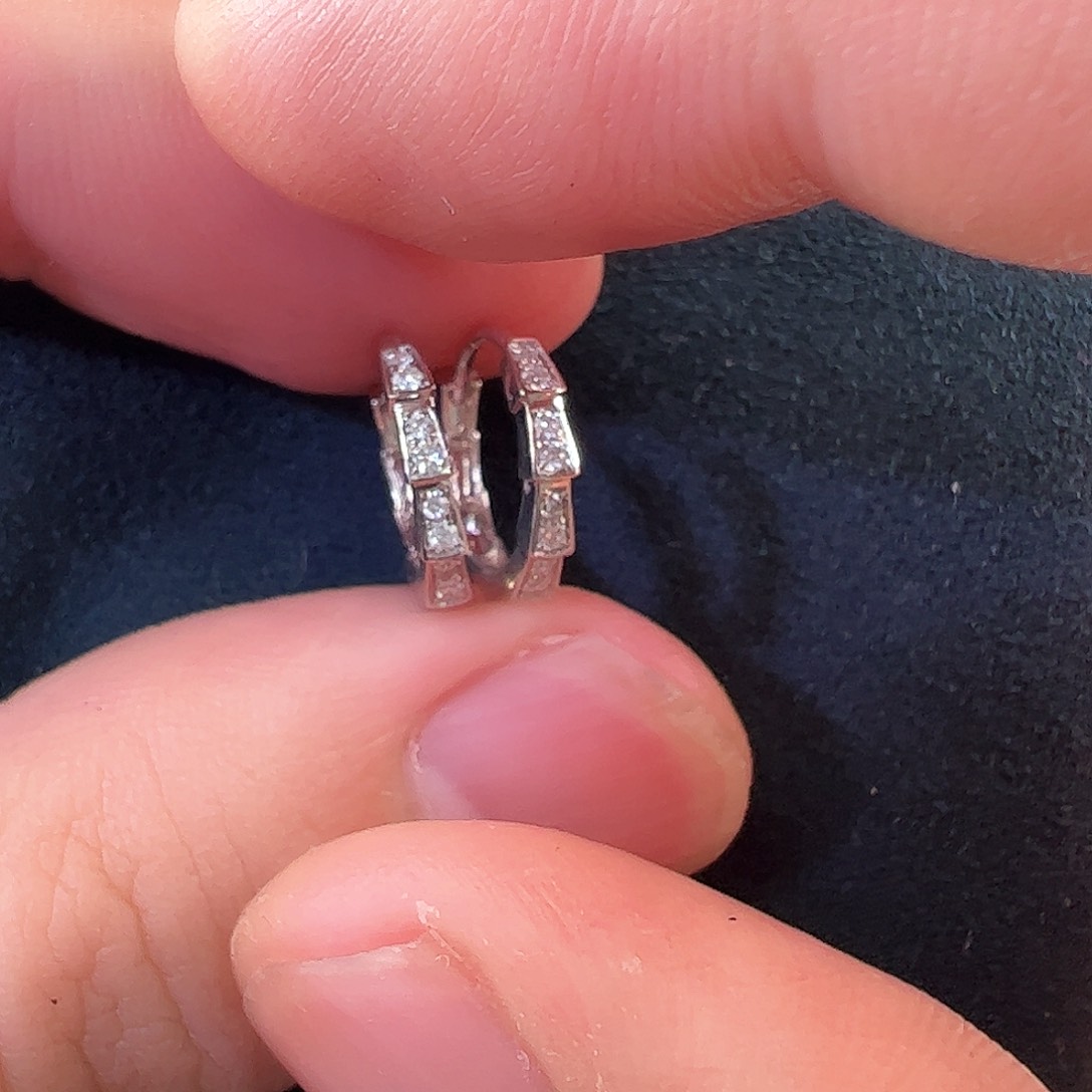 钻石耳饰18K金镶嵌蛇骨一对白金