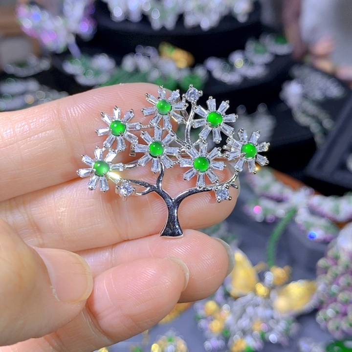 翡翠戒指银S925镶嵌天然翡翠