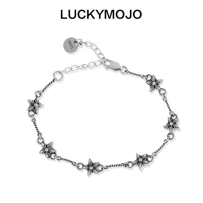 LUCKYMOJO 925银手链 朋克星星饰品复古做旧手链小众男生个性