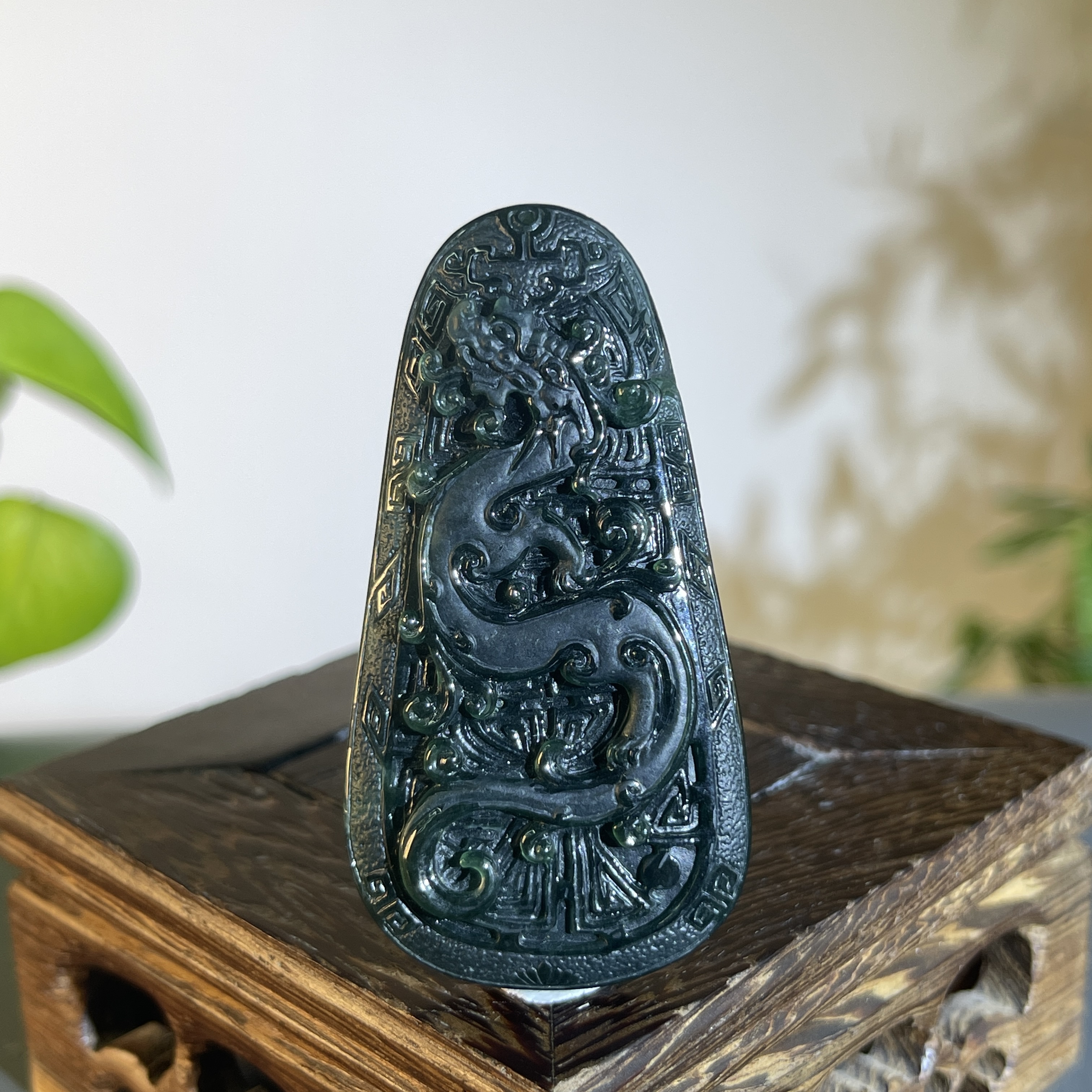 JXB15-145  黑色天然翡翠A货 黑-龙牌