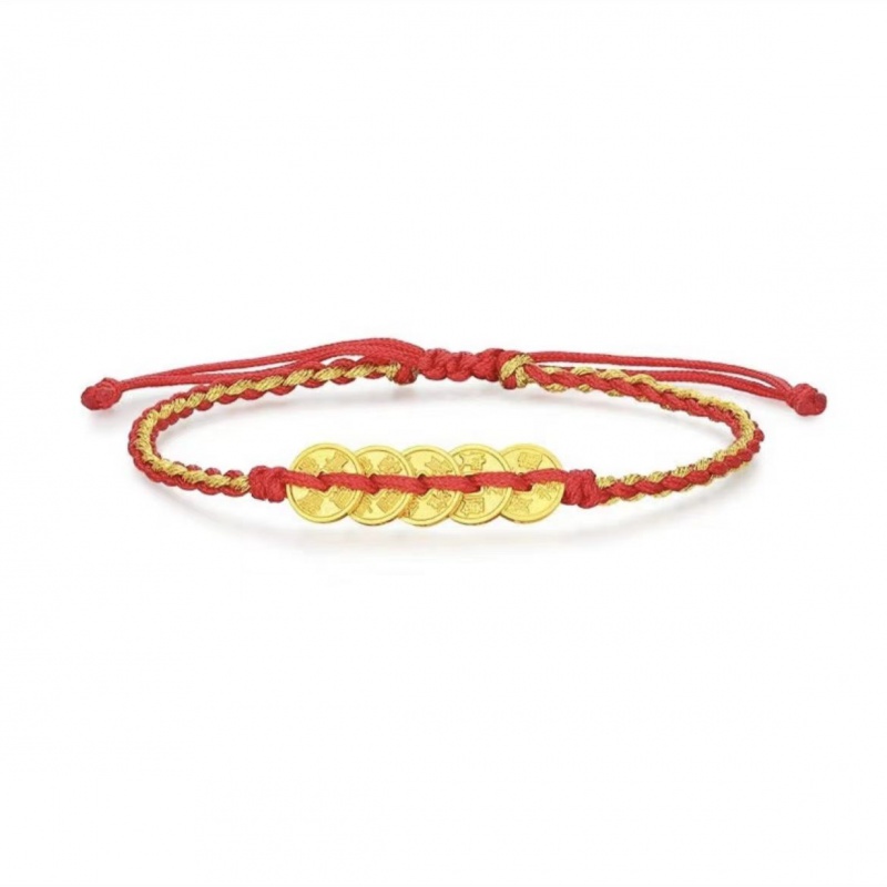 【CZ】五帝钱气质布艺红手绳