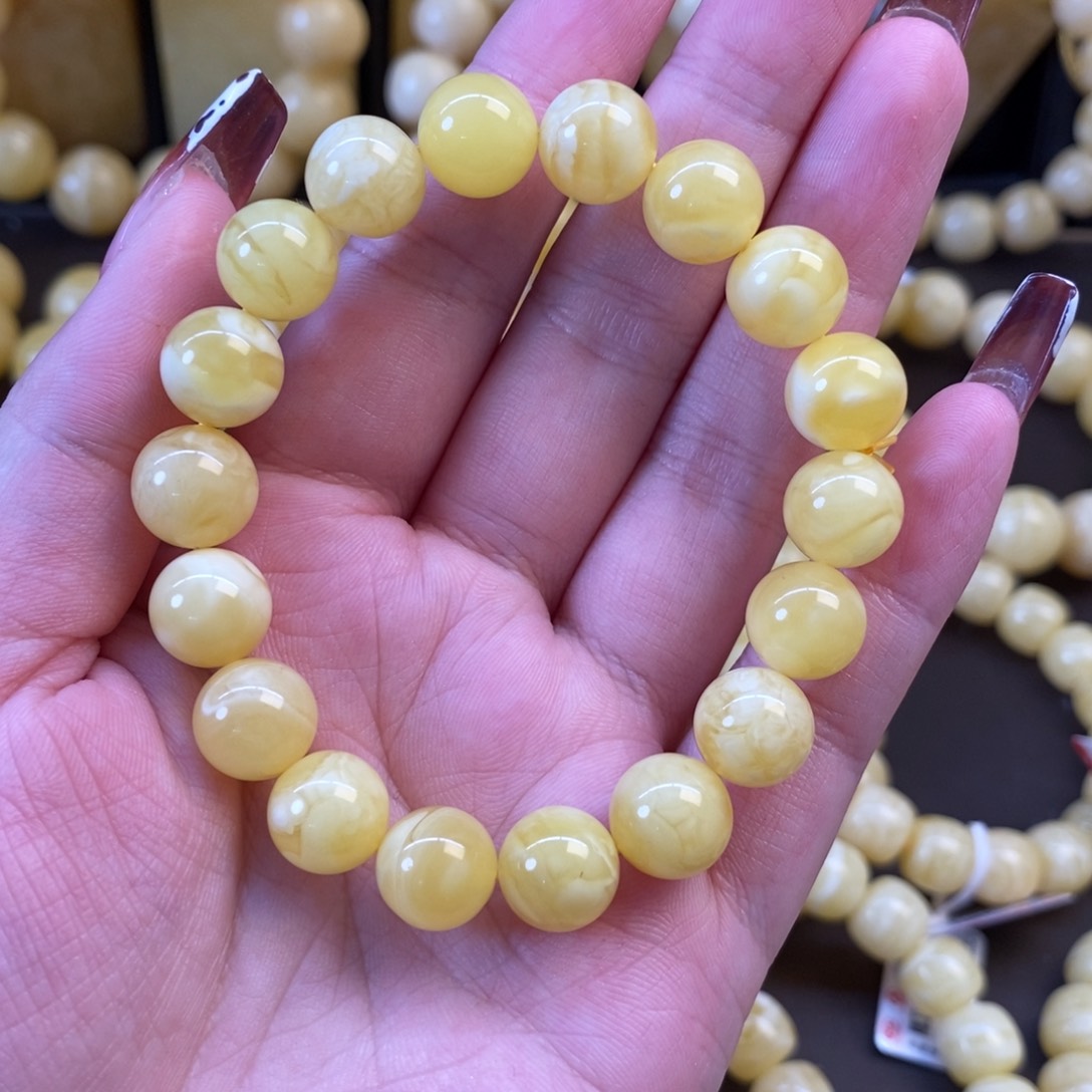 蜜蜡裸石未镶嵌哈****援蜜蜡圆珠手串10