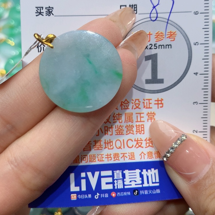 翡翠颈饰18K金镶嵌圆牌