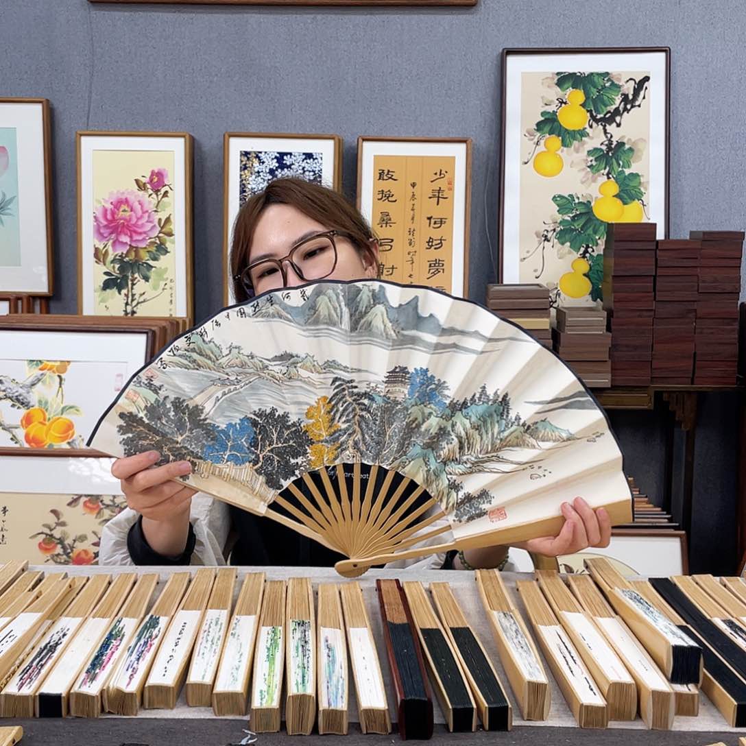 国画10寸玉竹-纯手绘-文玩扇骨（默认粘好）